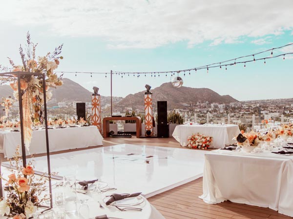 Cabo rooftop wedding setup